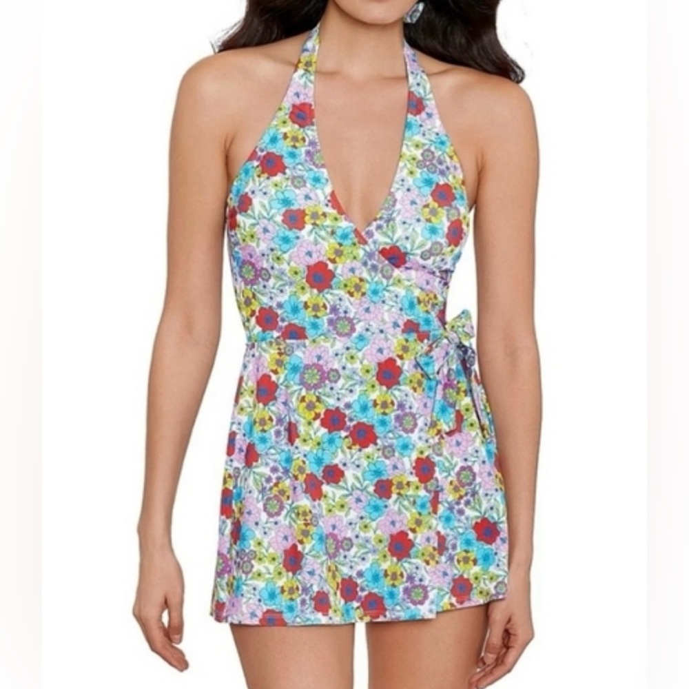 NWT Colorful Floral Women’s Swim suit full coverage with skirt Draper James XS